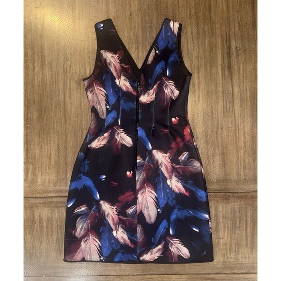 WHBM White House Black Market Dress Black Feather Print Scuba Mini Dress Size 6 - Picture 11 of 13